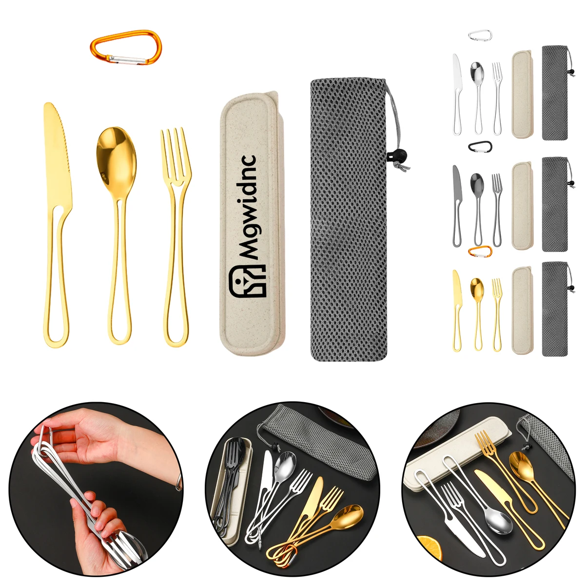 Portable Camping Cutlery Set - Stainless Steel Knife Fork Spoon 3-Piece Outdoor Picnic Utensils 1