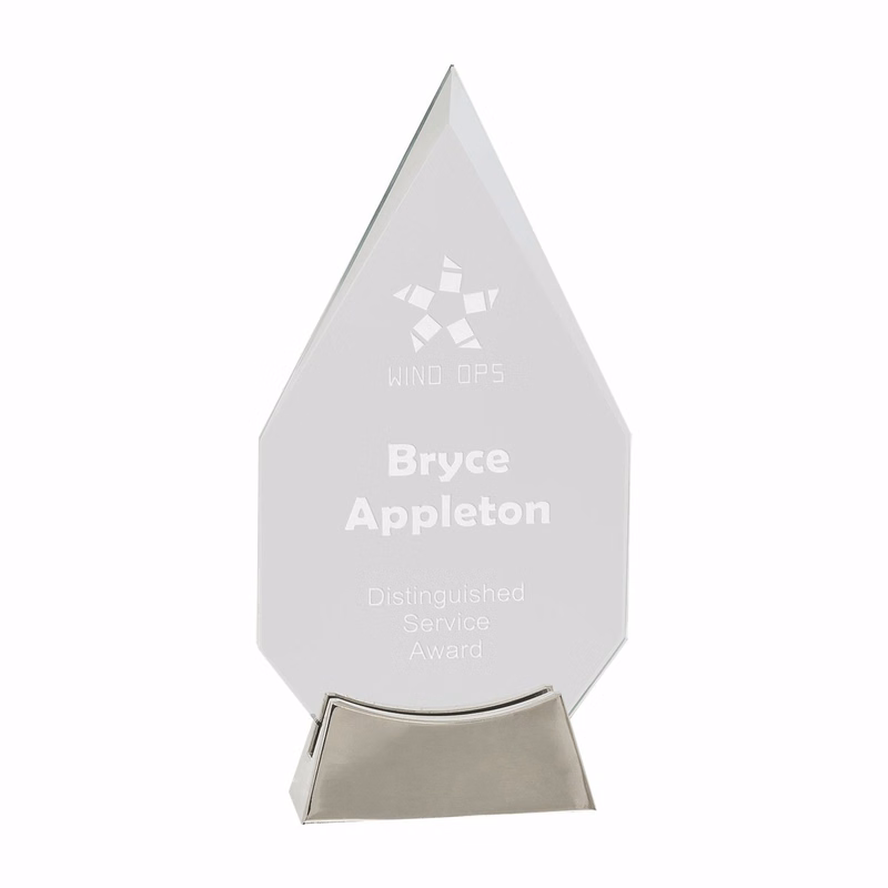 9 1/4" Clear Diamond Platinum Glass Award w/ Metal Base