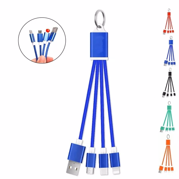 Custom 5.12" 3 in 1 Light Up Charging Cable with Keychain — Tech Giveaway