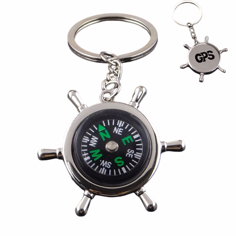Rudder Shaped Metal Keychain w/ Compass