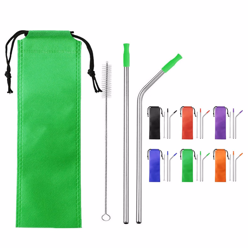 Stainless Straw Set w/Drawstring Pouch