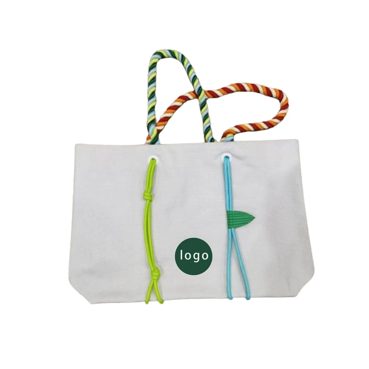 Colorful Hemp Rope Perforated Canvas Tote Bag, custom tote bag with logo imprint 1