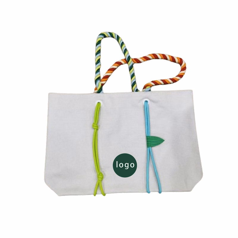 Colorful Hemp Rope Perforated Canvas Tote Bag