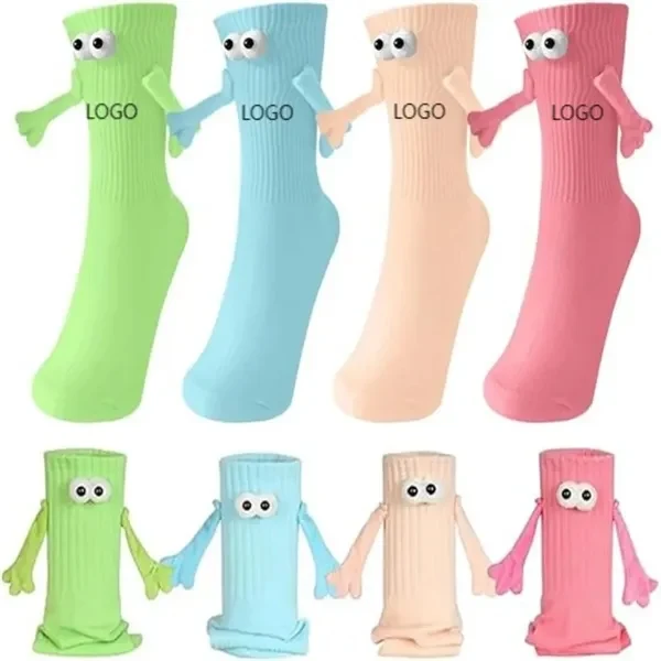 Custom Cotton Hand-Holding Magnetic Socks — Novelty Gift & Couple Bonding Promo 1