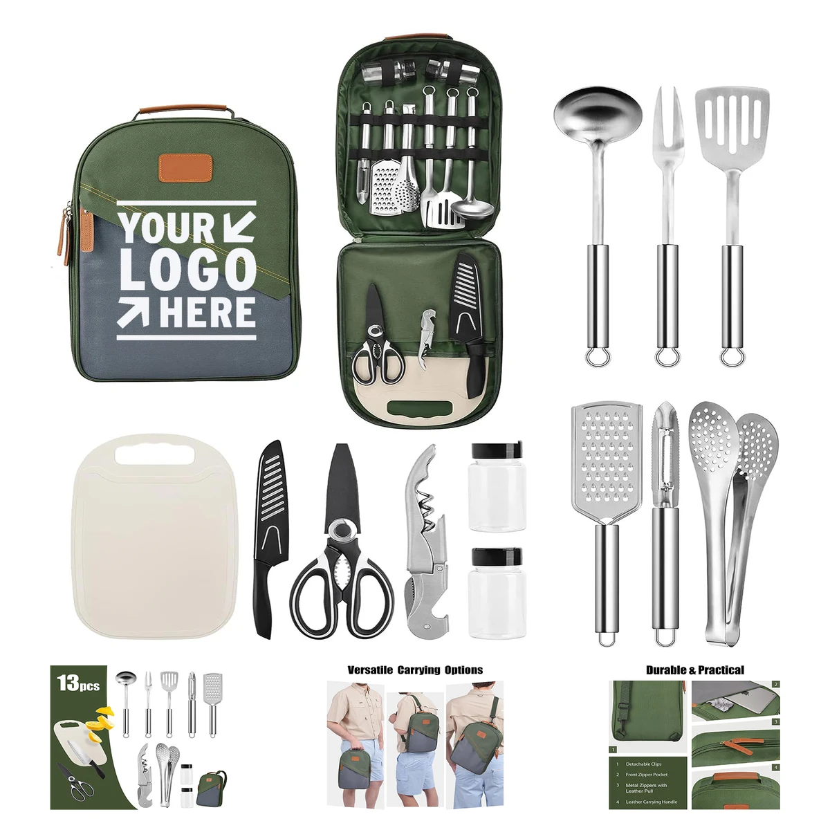 13 Pcs Travel Organizer Grill Accessory Compact Gear Camp Kitchen Cooking Utensil Set Cookware Kit 1