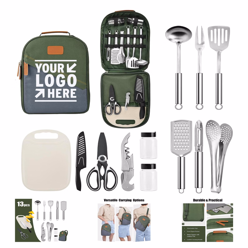 13 Pcs Travel Organizer Grill Accessory Compact Gear Camp Kitchen Cooking Utensil Set Cookware Kit