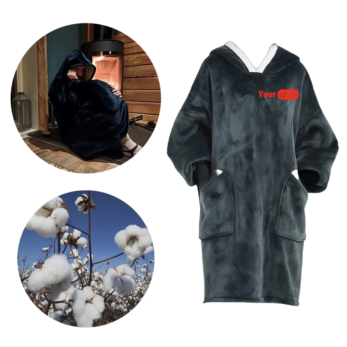 Round Neck Hooded Thick Flannel Bathrobe 1