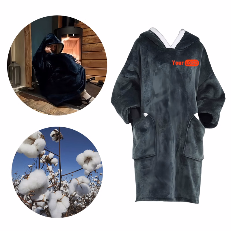Round Neck Hooded Thick Flannel Bathrobe