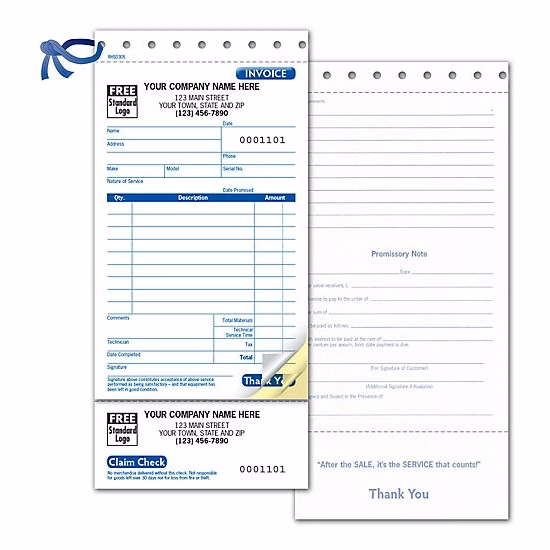 Service Orders With Claim Check, Carbonless