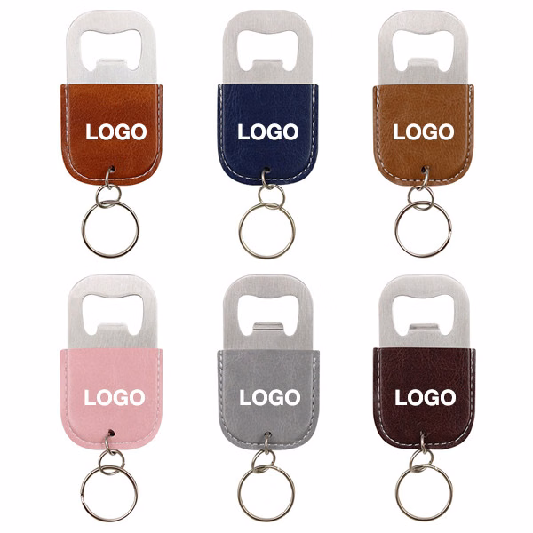Leather Bottle Opener W/ Keyring