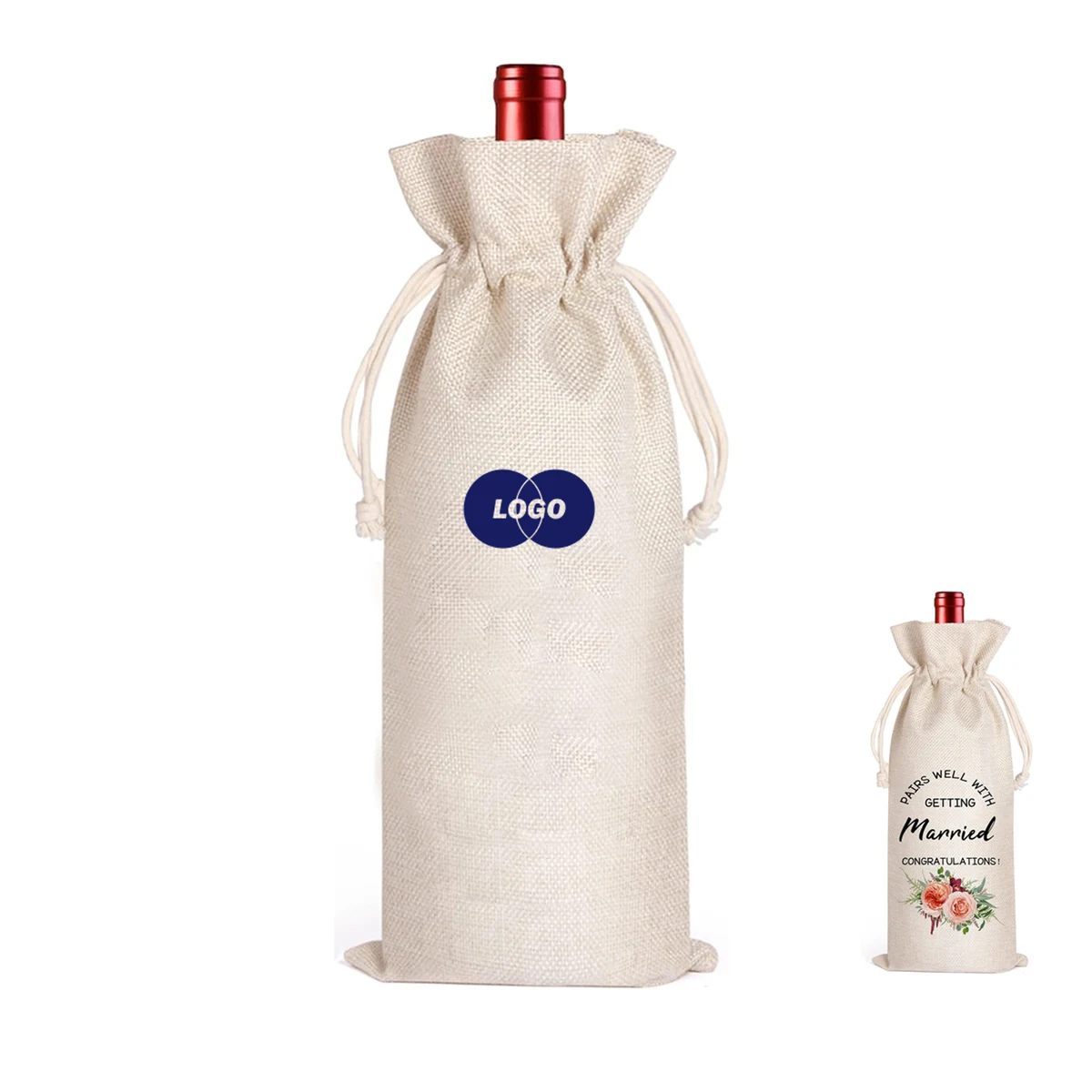 Natural Burlap Drawstring Bag for Wine Bottles 1