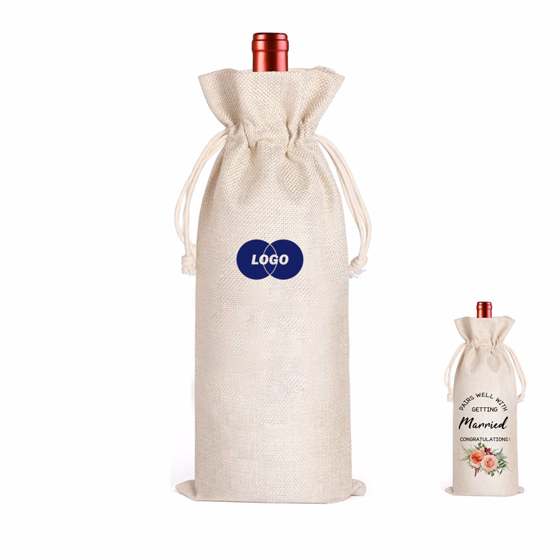 Natural Burlap Drawstring Bag for Wine Bottles