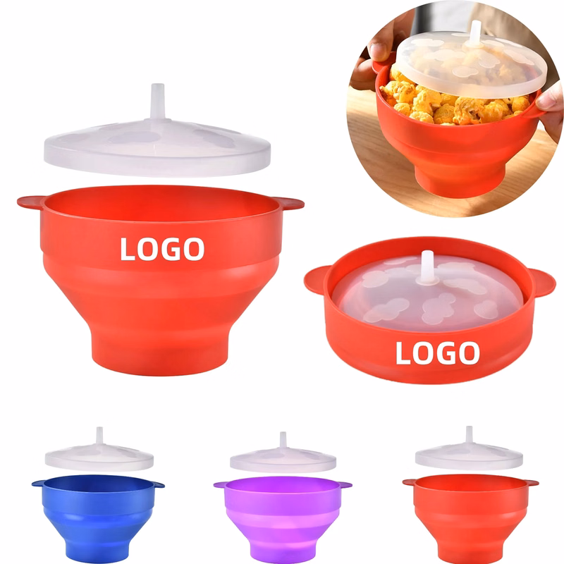 Collapsible Silicone Popcorn Bowl Bucket With Lid