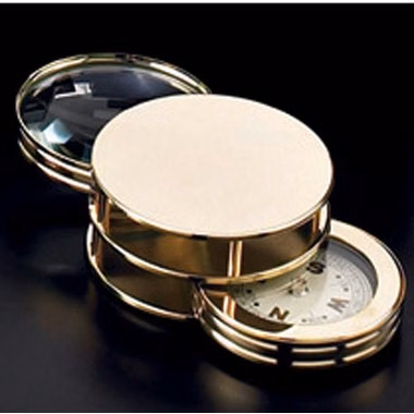 GOLD PLATED BRASS MAGNIFIER AND COMPASS