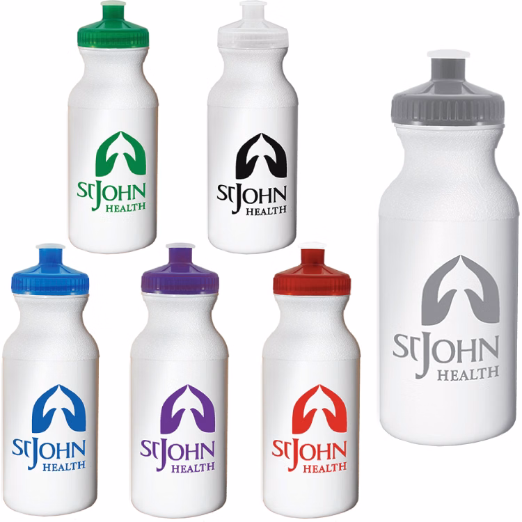 20 oz Plastic Water Bottle - Bike Bottle - USA Made - HDPE Plastic - Translucent Cap Colors
