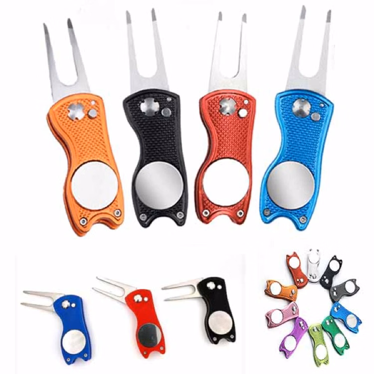 Golf Divot Repair Tool Foldable Stainless Steel Switchblade