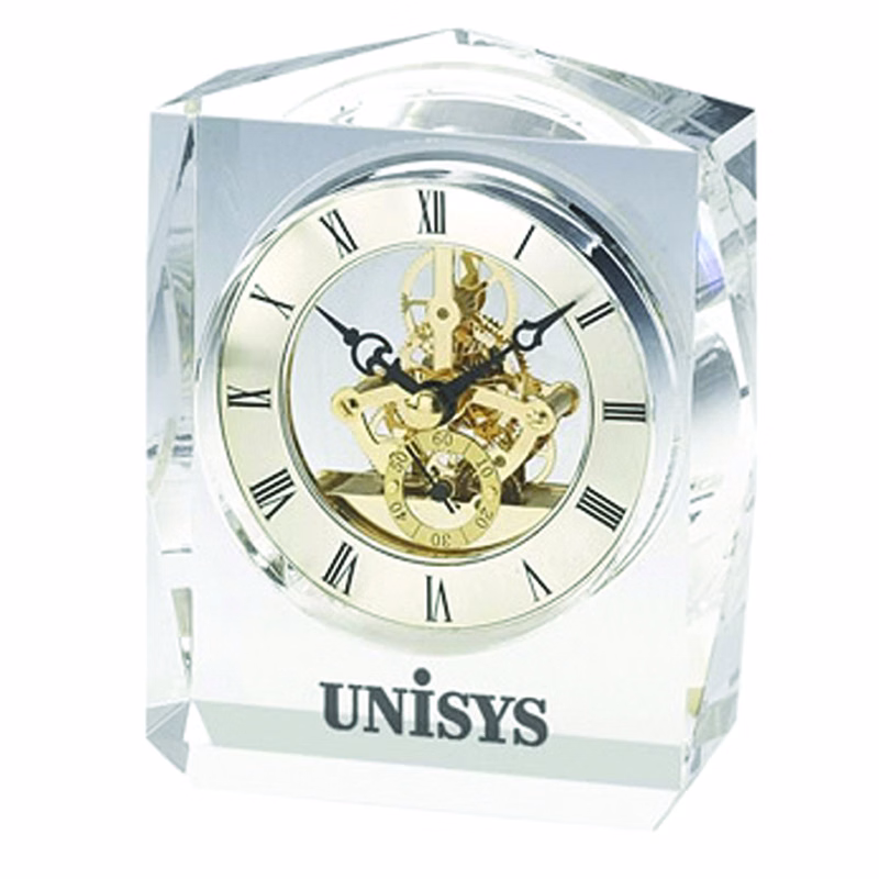 CRYSTAL TROPHY CLOCK WITH GOLD ACCENTS