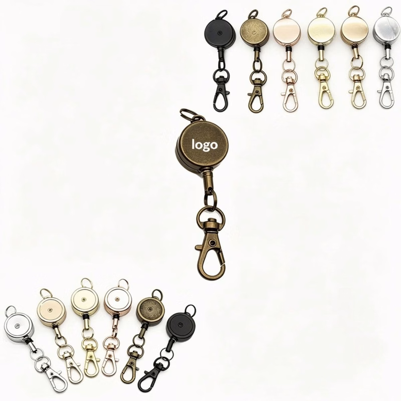 Round Metal Retractable Badge Reel With Lobster Claw Snap Ho