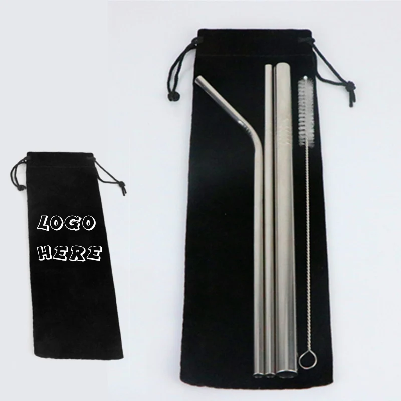 3 in 1 304 Stainless Still Drinking Straw w/ Pouch&Cleaning Brush 1