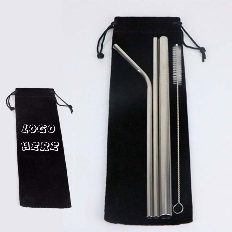 3 in 1 304 Stainless Still Drinking Straw w/ Pouch&Cleaning Brush