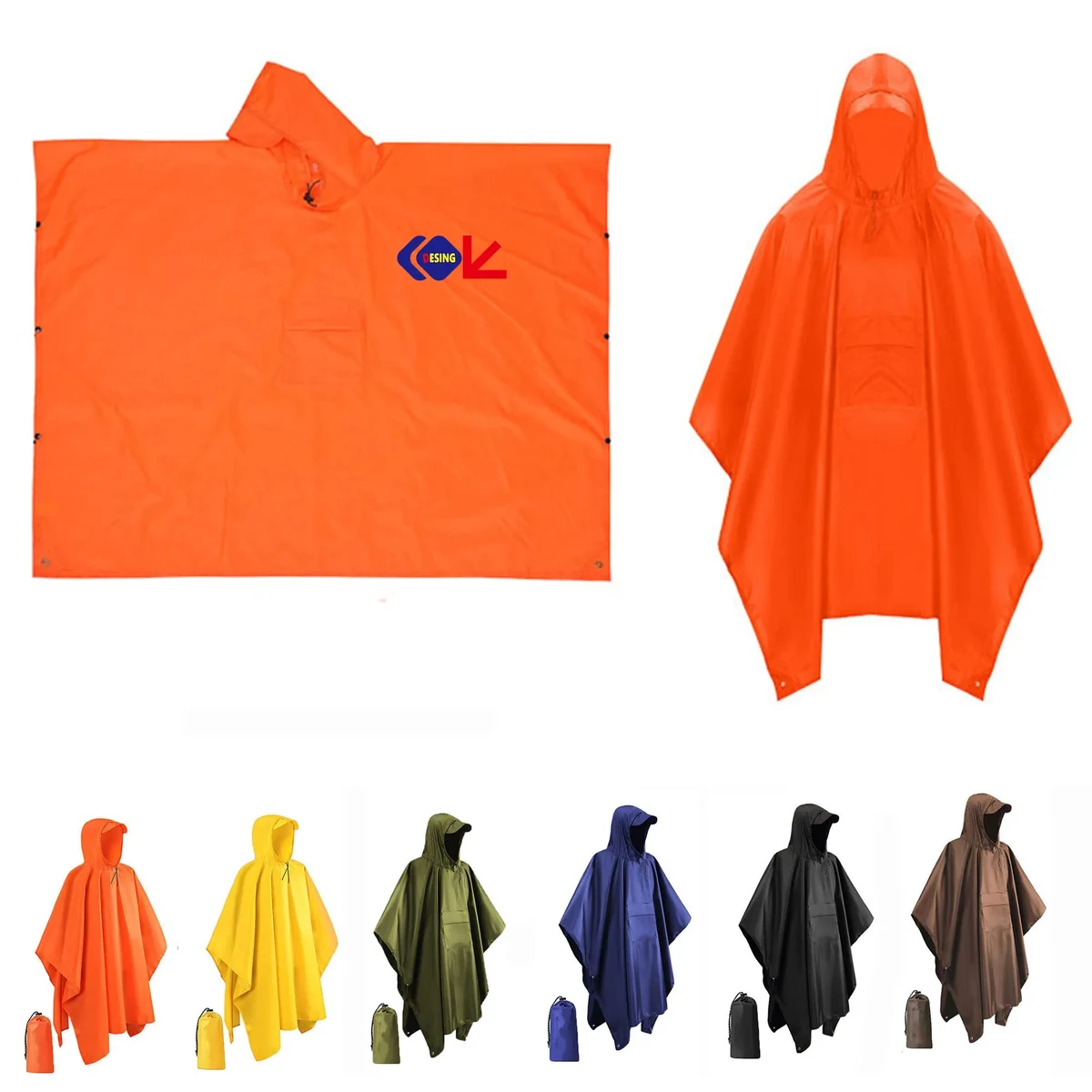 Drawstring Hooded Rain Poncho 1