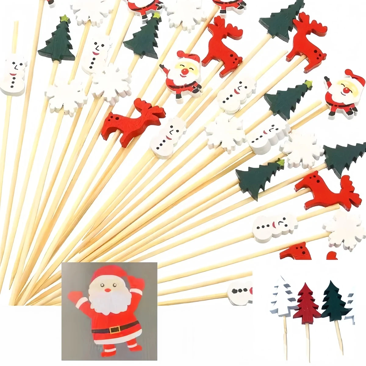 100PCS/ SET Christmas Fruit Disposable Bamboo Sticks 1