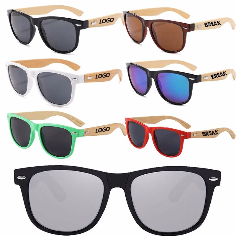 Trendy Wide Wood Bamboo Frame Sunglasses