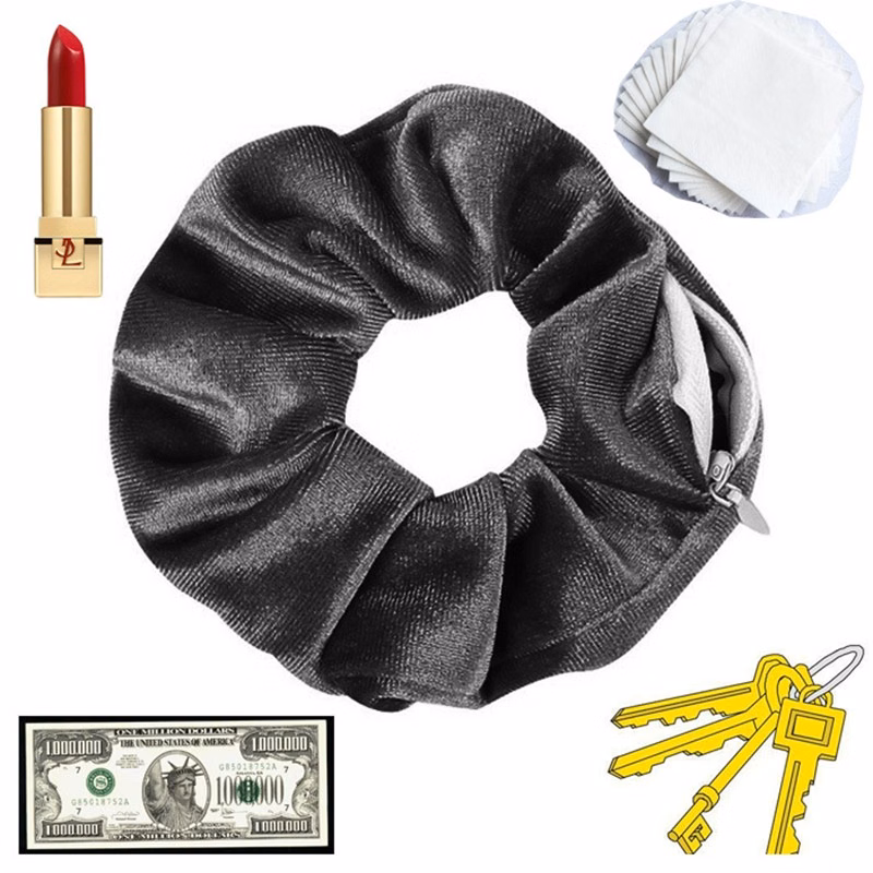 Hair Scrunchies With Zipper Pocket