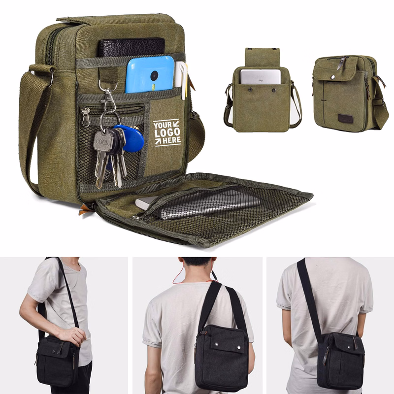 Men's Travel Canvas Small Casual Shoulder Messenger Bag Chest Multi-pocket Purse