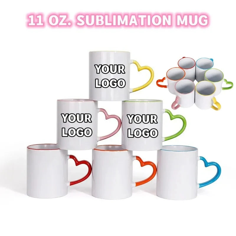 Heart-shaped Handle 11 oz Ceramic Sublimated Cups 1