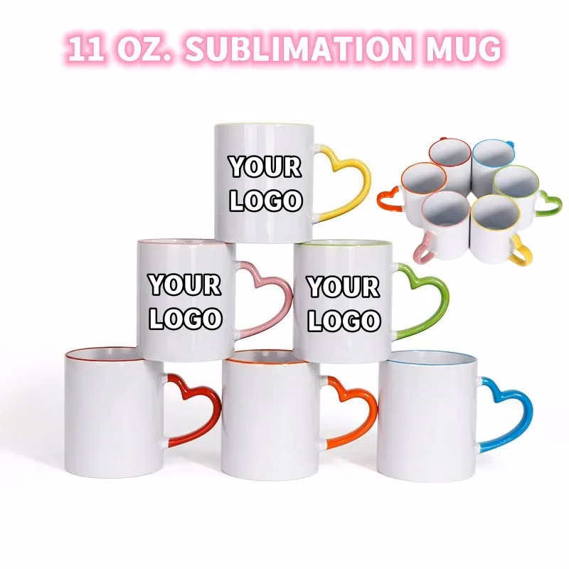 Heart-shaped Handle 11 oz Ceramic Sublimated Cups
