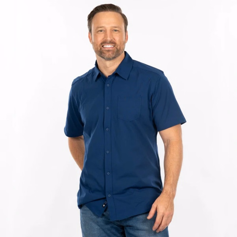 Perforated Stretch Woven Button-Up