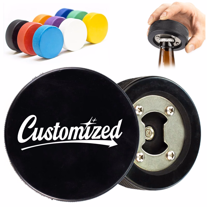 Hockey Puck Bottle Opener with Custom Logo Print