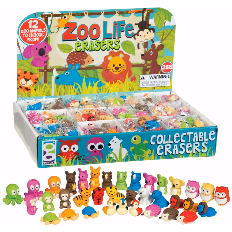 Collectible Pencil Top Erasers - Assorted Zoo Animals