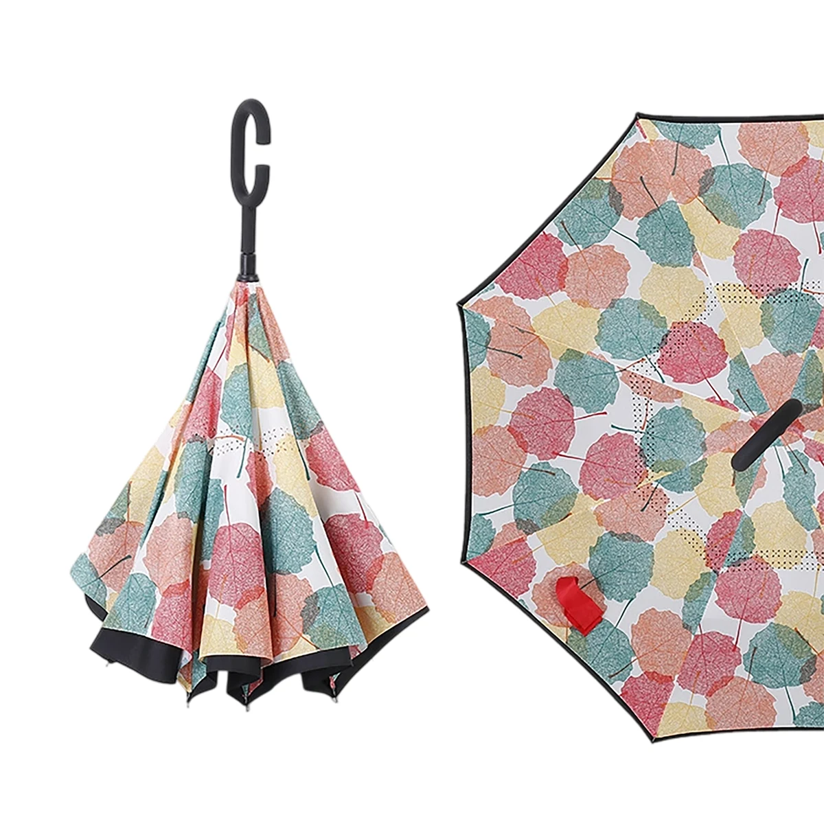 Double Layer Waterproof Reverse Folding Inverted Umbrella With Wrist Handle 42" X 31.5" 1