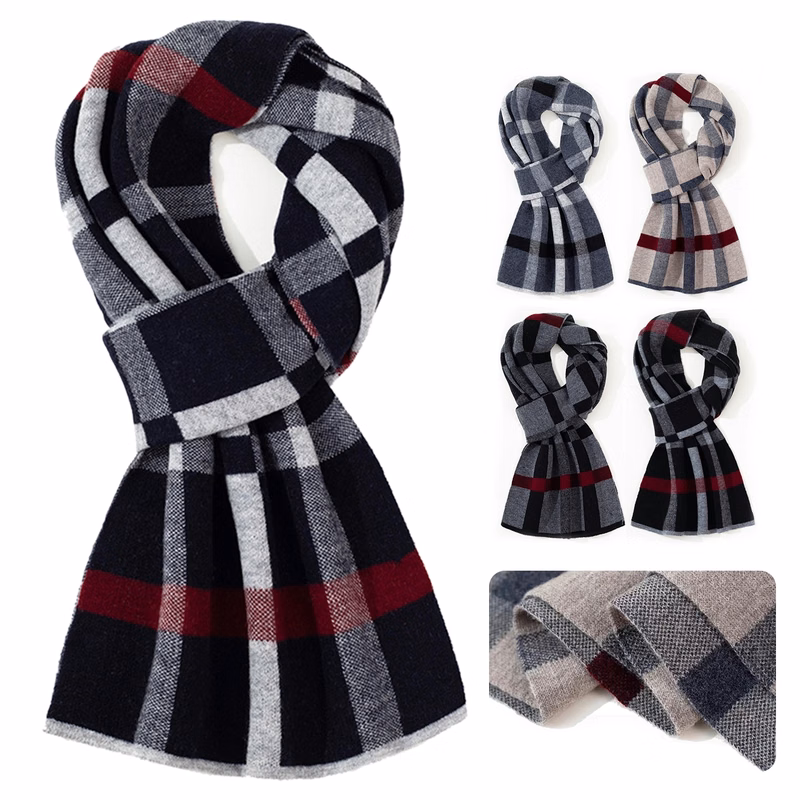 Winter Pure Wool Plaid Business Scarf For Men