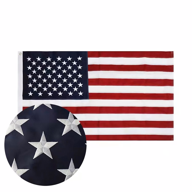 American Flag With Embroideried Stars