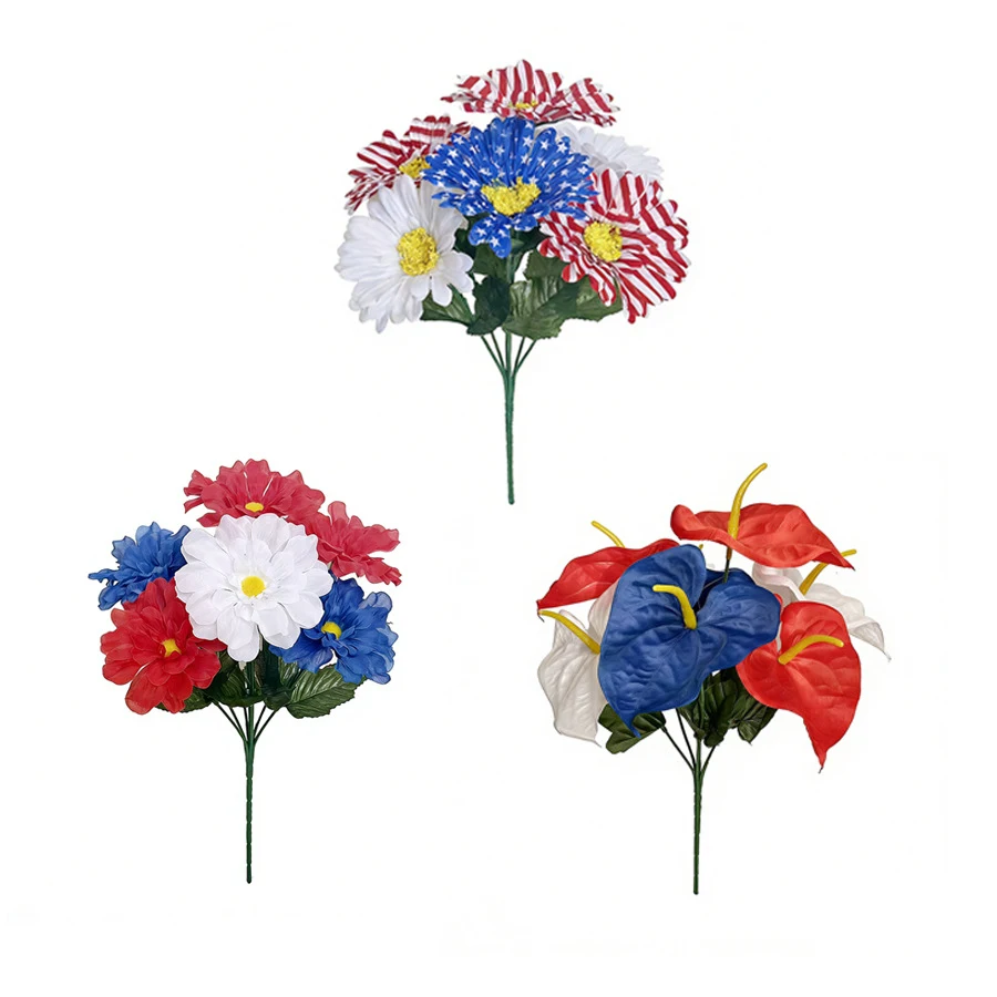 Independence Day Red White Blue Fake Floral Party Ornaments 1