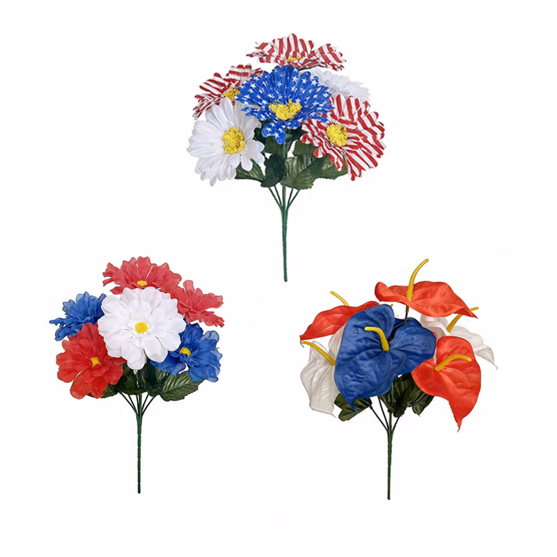 Independence Day Red White Blue Fake Floral Party Ornaments
