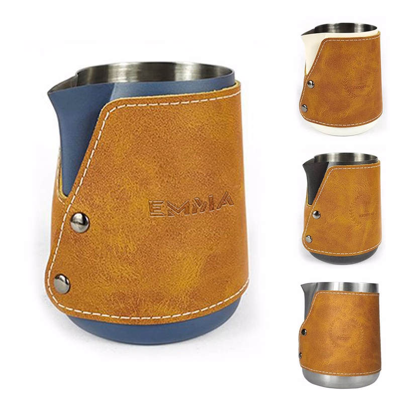 Stainless Steel Milk Frothing Pitcher with Leather Cover