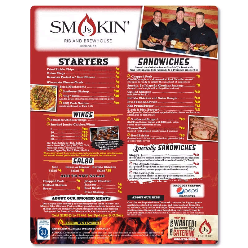 Menu, Flat Large (12" x 18")