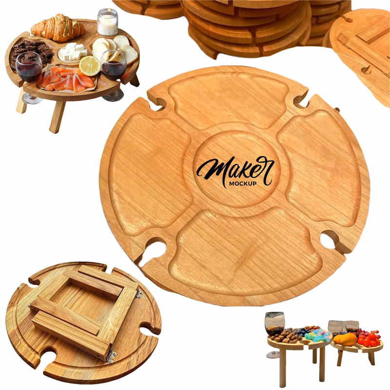 4 Wine Glasses Holder Portable Wine Table