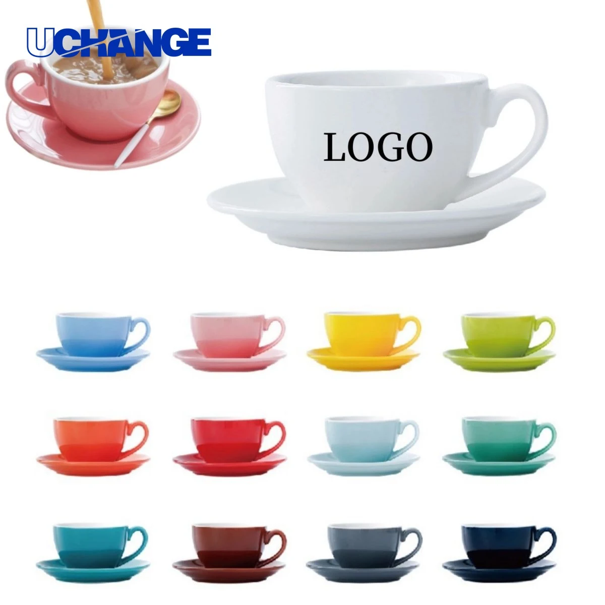 Ceramic Coffee Cup and Saucer Set (7.4 Oz) 1