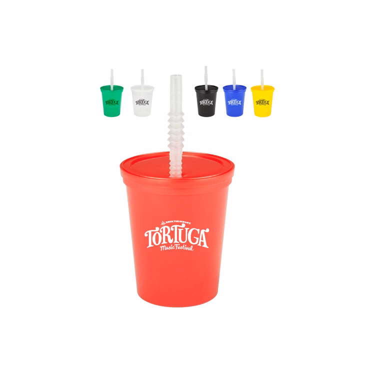 16 oz. Plastic Stadium Cup with Lid and Straw - USA Made