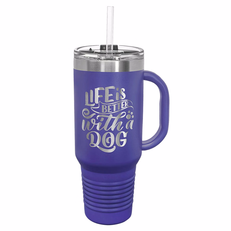 40 Oz Purple Tumbler Mug w/Handle and Snap Lid