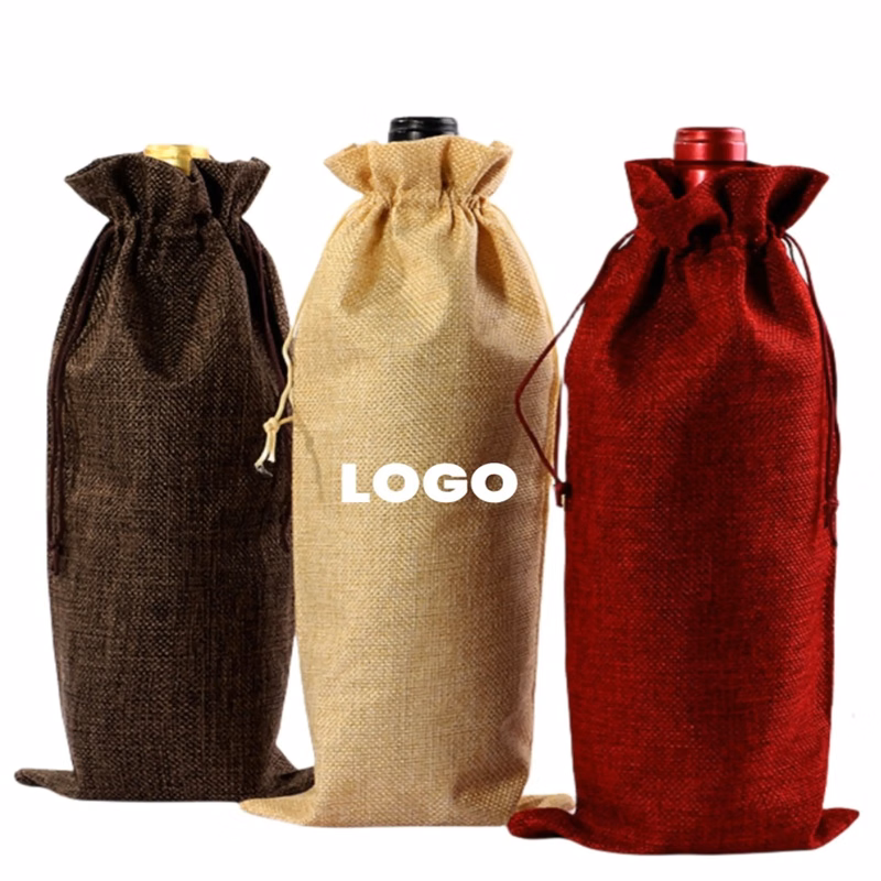 Drawstring Jute Wine Bottle Gift Bag