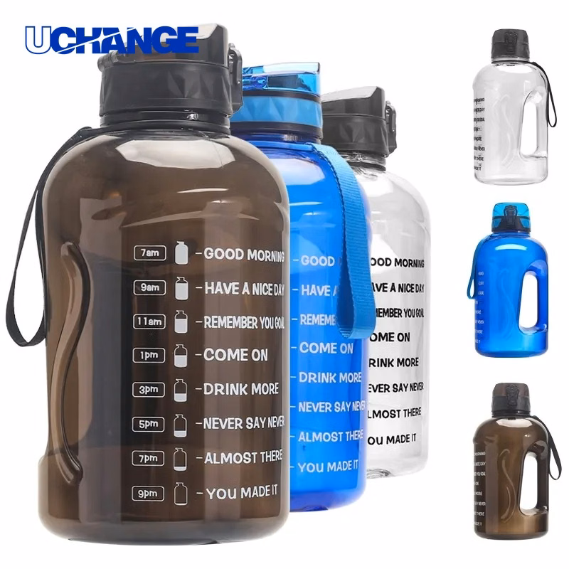 Half-Gallon Water Bottle with Motivational Time Marker for Fitness Goals