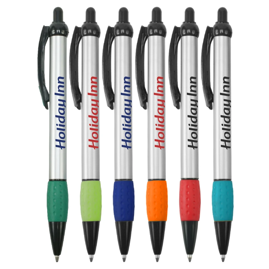 Promotional - Jolly Jotter - Silver Barrels Ballpoint Pens with Colored Trim and Rubber Grip 1