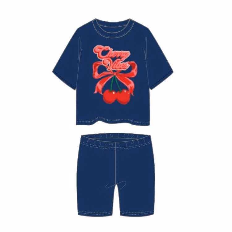 Girls Bike Shorts 2pc Set - Navy Size 4-6X