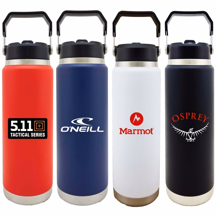 Scenesetter 30 Oz. Double Wall Vacuum Insulated Bottle w/Straw and Carrying Handle (Black)